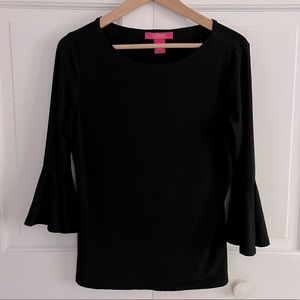 Catherine Malandrino Sz Large black flutter sleeve blouse - flattering cut!